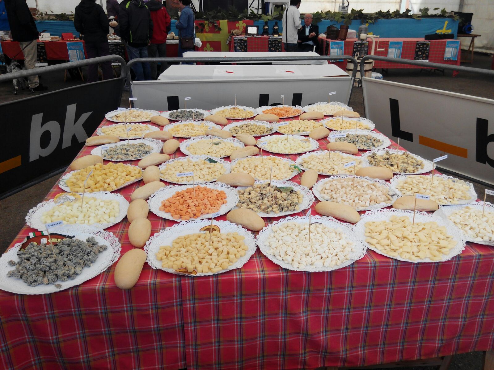 Mesa con quesos de toles variedaes pala cata ciega de quesos en Morcín