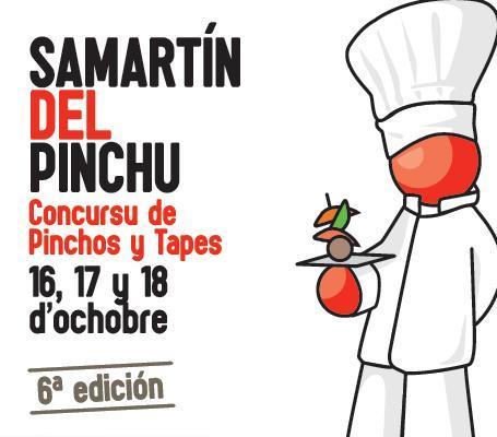 Cartelu de Samartín del Pinchu 2015 con un cocineru portando un pinchu na mano